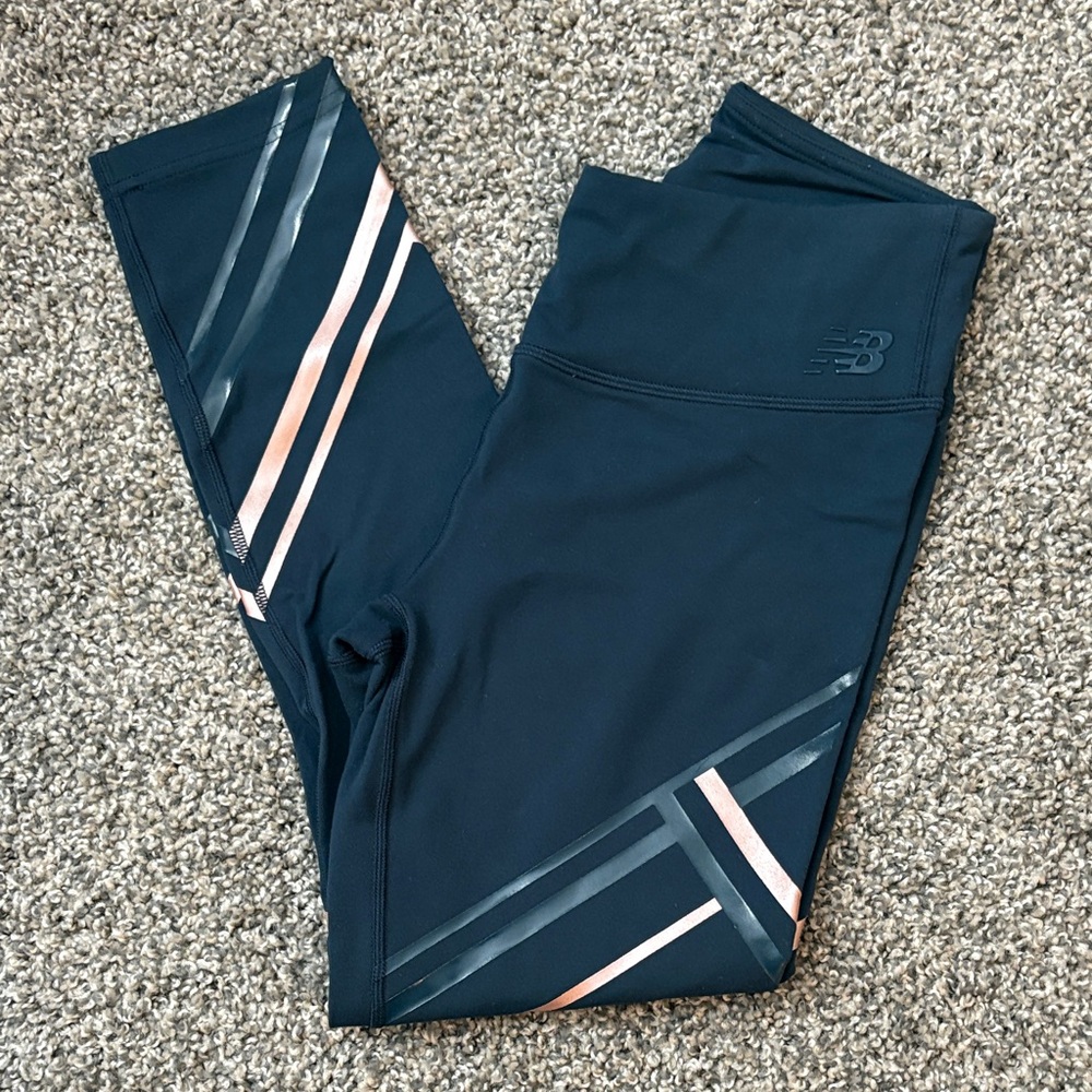 New Balance Dark Blue Leggings with Pink and Navy Stripes